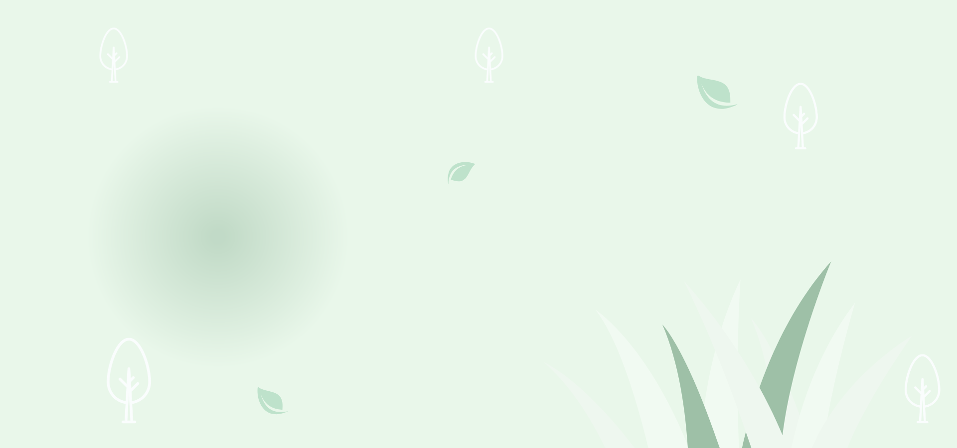 Professional lawn care hero background with decorative leaves and trees