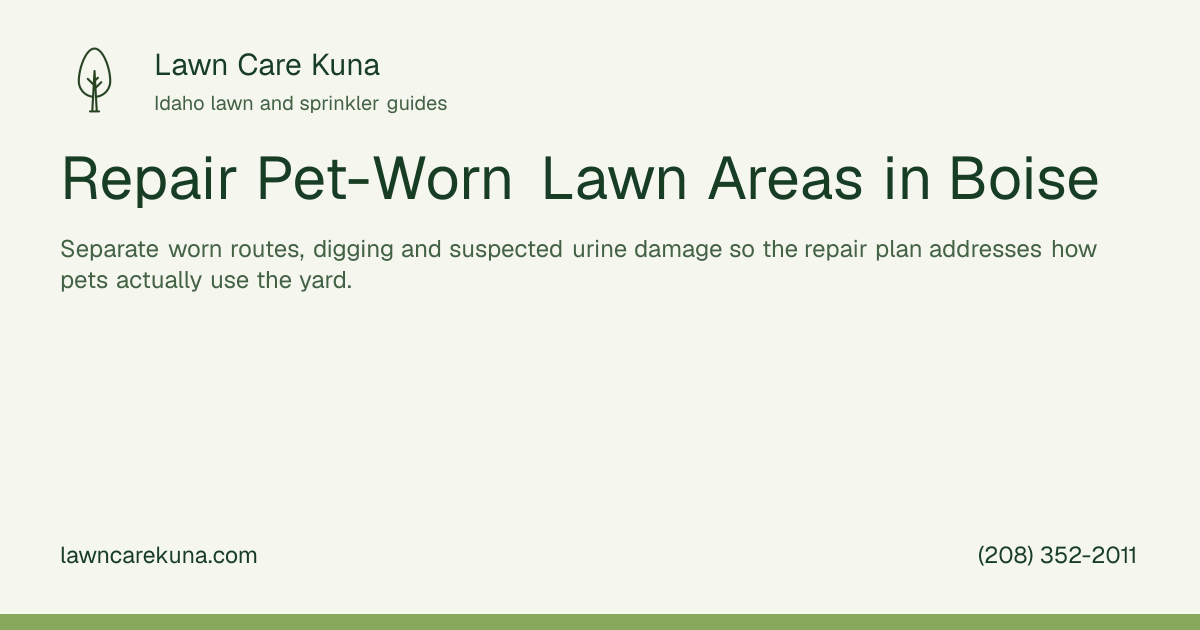 Lawn Care Kuna branded graphic: Repair Pet-Worn Lawn Areas in Boise.