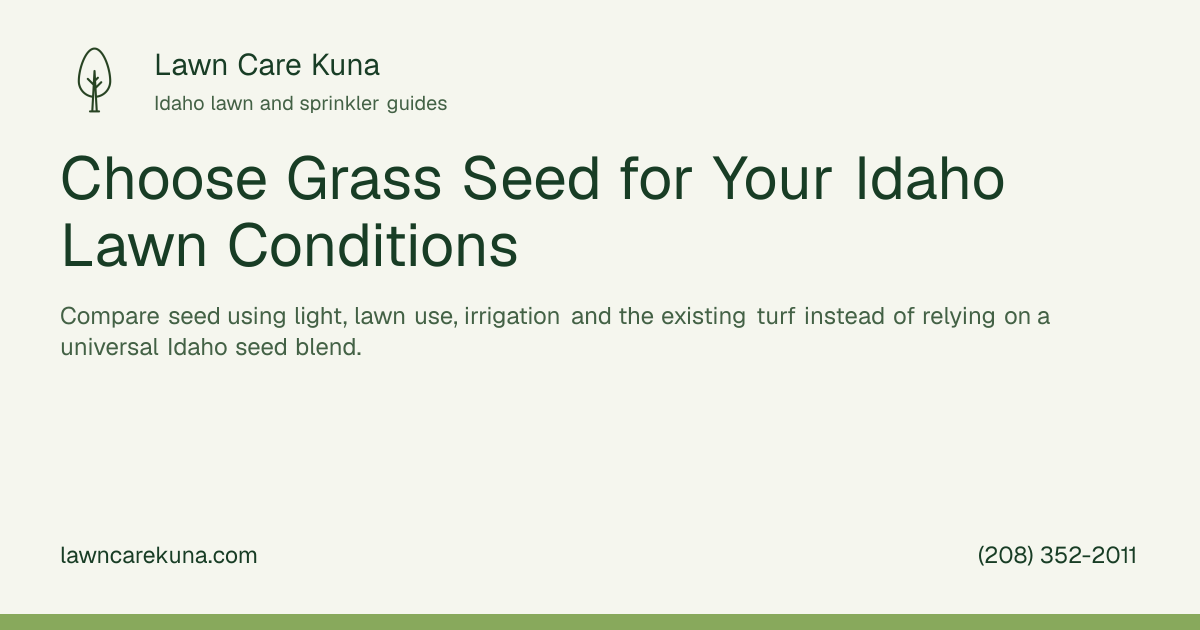 Lawn Care Kuna branded graphic: Choose Grass Seed for Your Idaho Lawn Conditions.