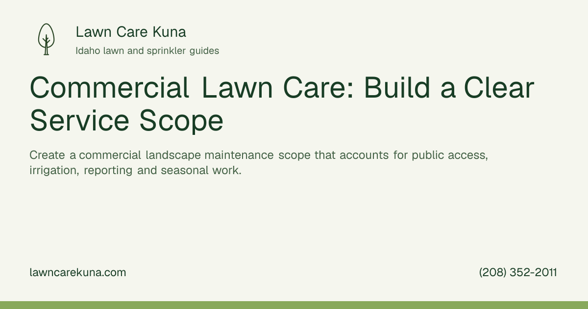 Lawn Care Kuna branded graphic: Commercial Lawn Care: Build a Clear Service Scope.