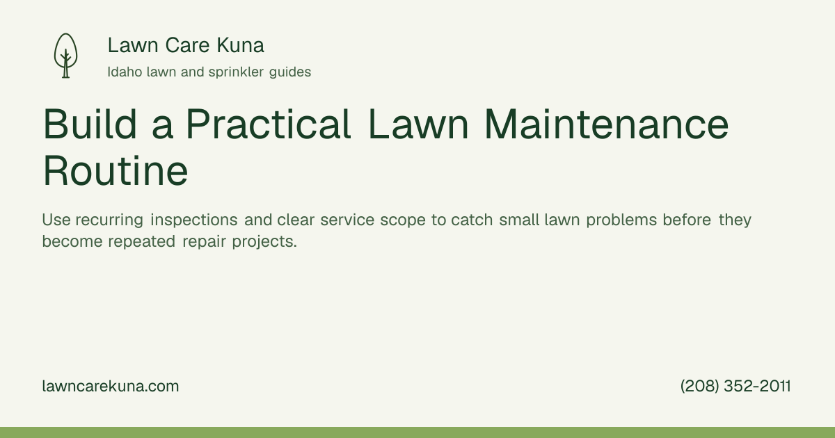 Lawn Care Kuna branded graphic: Build a Practical Lawn Maintenance Routine.