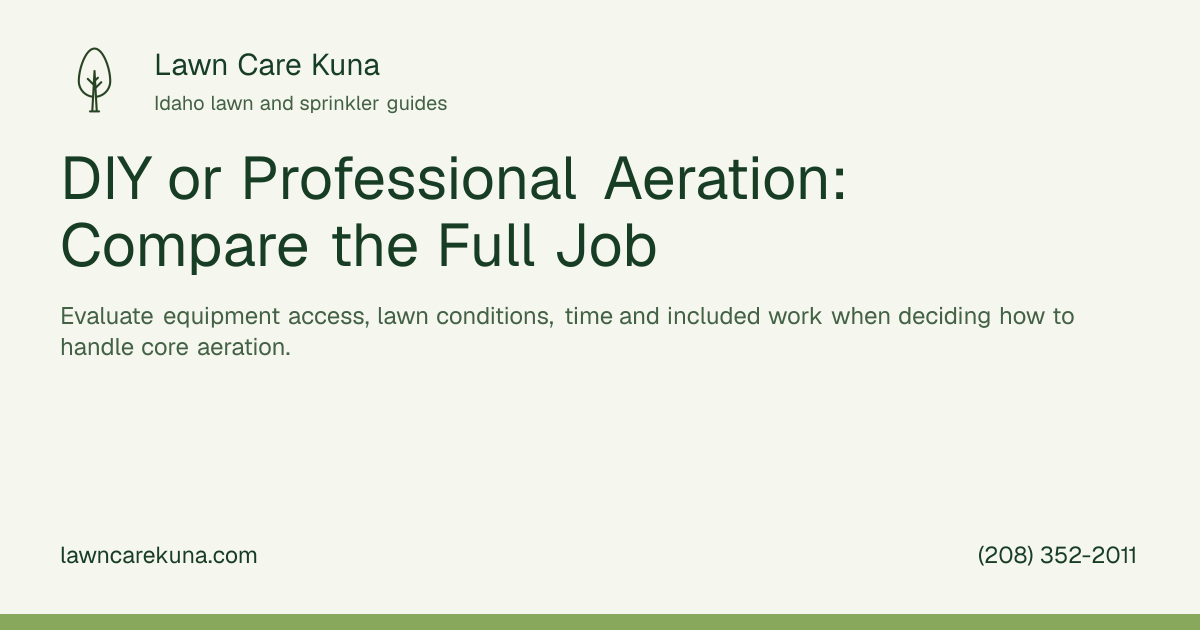Lawn Care Kuna branded graphic: DIY or Professional Aeration: Compare the Full Job.