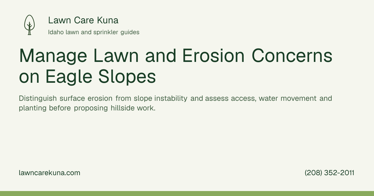 Lawn Care Kuna branded graphic: Manage Lawn and Erosion Concerns on Eagle Slopes.