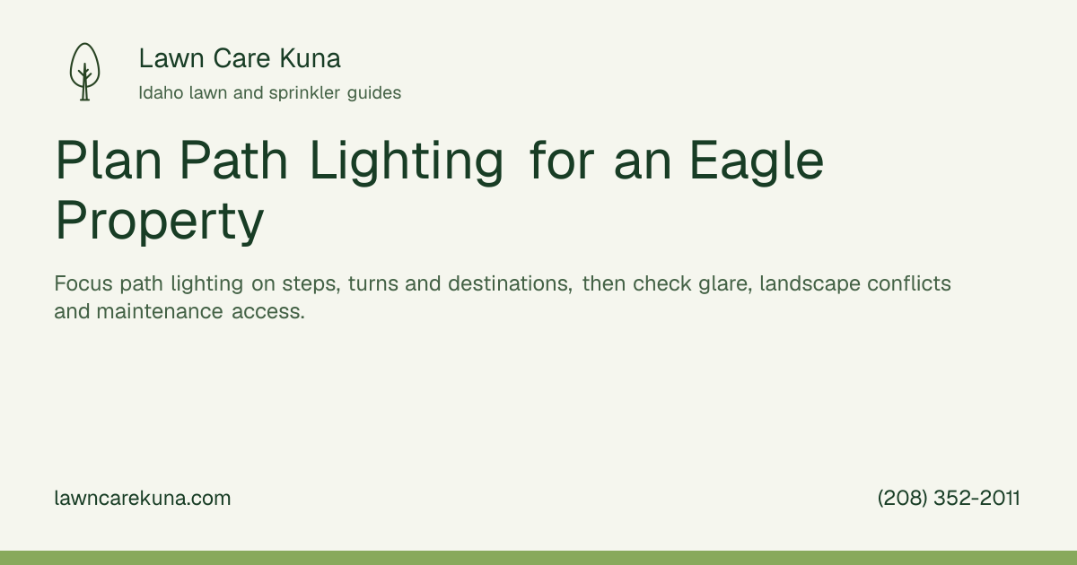 Lawn Care Kuna branded graphic: Plan Path Lighting for an Eagle Property.