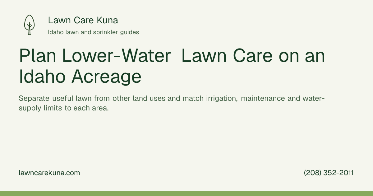 Lawn Care Kuna branded graphic: Plan Lower-Water Lawn Care on an Idaho Acreage.