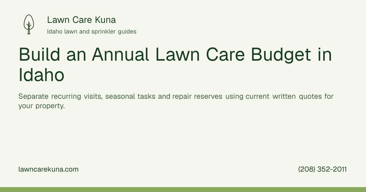 Lawn Care Kuna branded graphic: Build an Annual Lawn Care Budget in Idaho.