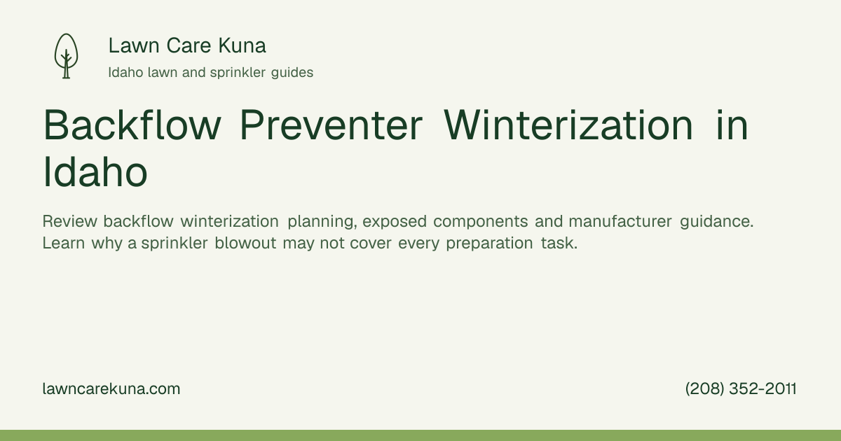 Lawn Care Kuna branded graphic: Backflow Preventer Winterization in Idaho.