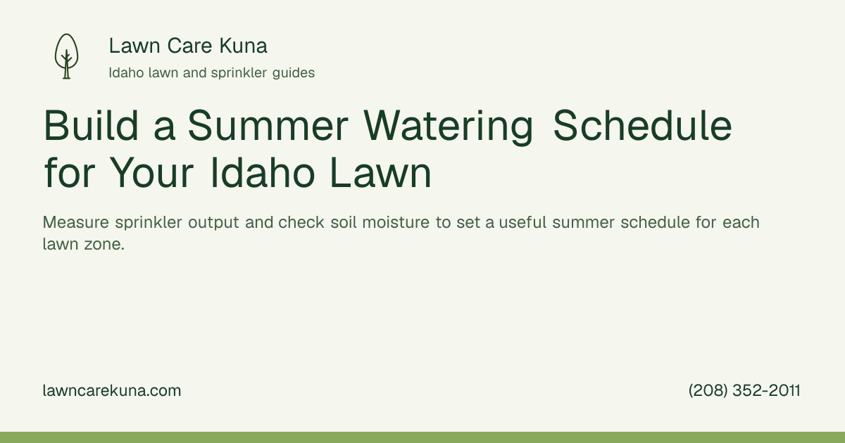 Lawn Care Kuna branded graphic: Build a Summer Watering Schedule for Your Idaho Lawn.