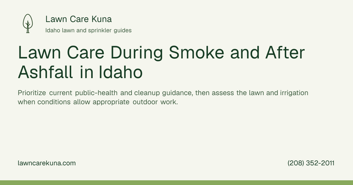 Lawn Care Kuna branded graphic: Lawn Care During Smoke and After Ashfall in Idaho.