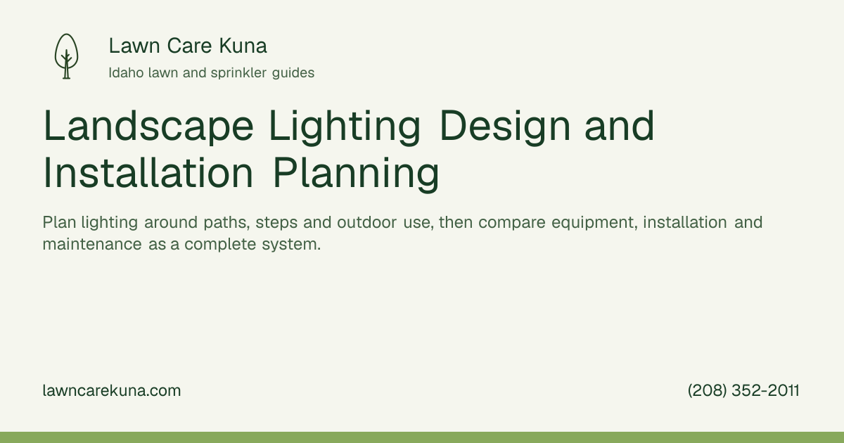 Lawn Care Kuna branded graphic: Landscape Lighting Design and Installation Planning.
