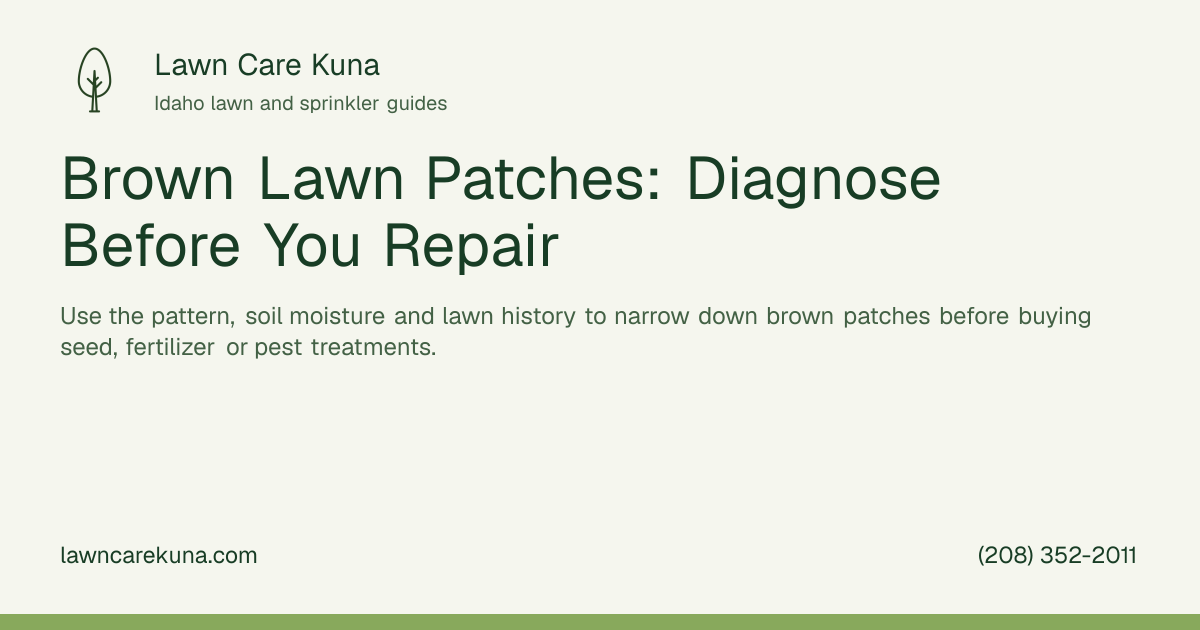 Lawn Care Kuna branded graphic: Brown Lawn Patches: Diagnose Before You Repair.