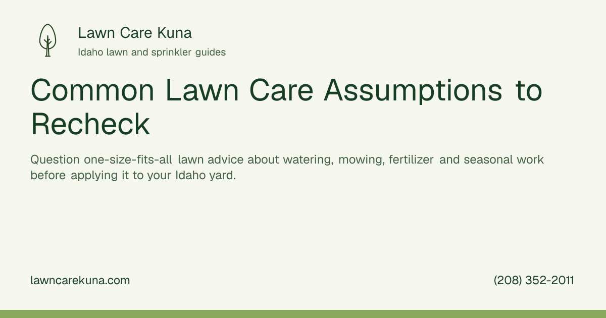 Lawn Care Kuna branded graphic: Common Lawn Care Assumptions to Recheck.