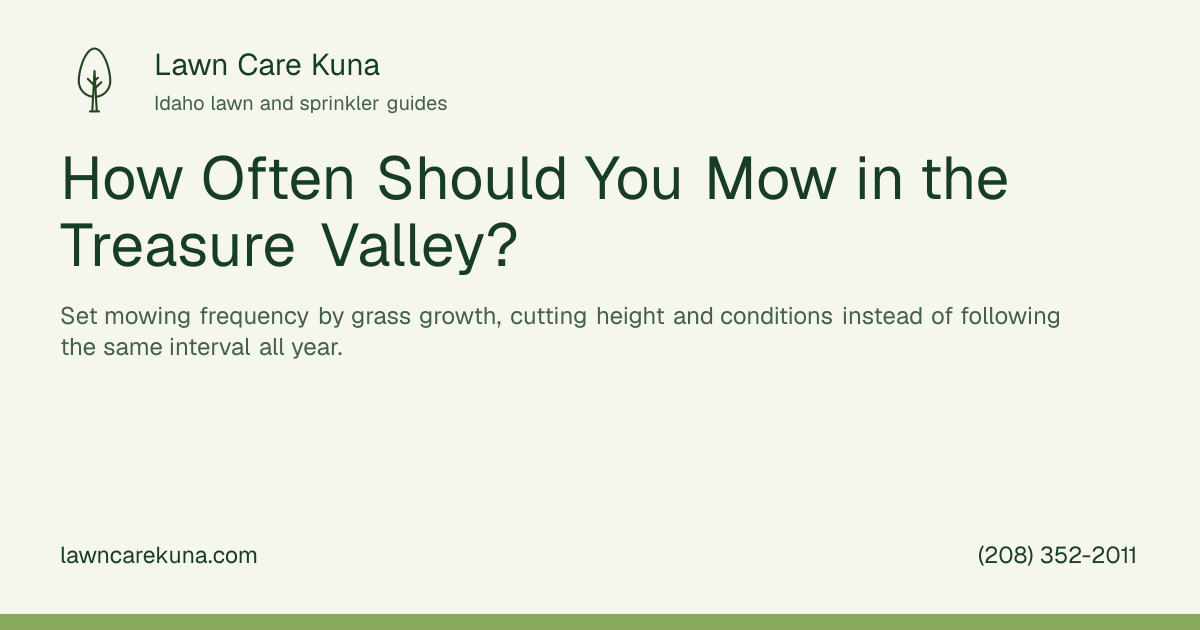 Lawn Care Kuna branded graphic: How Often Should You Mow in the Treasure Valley?.