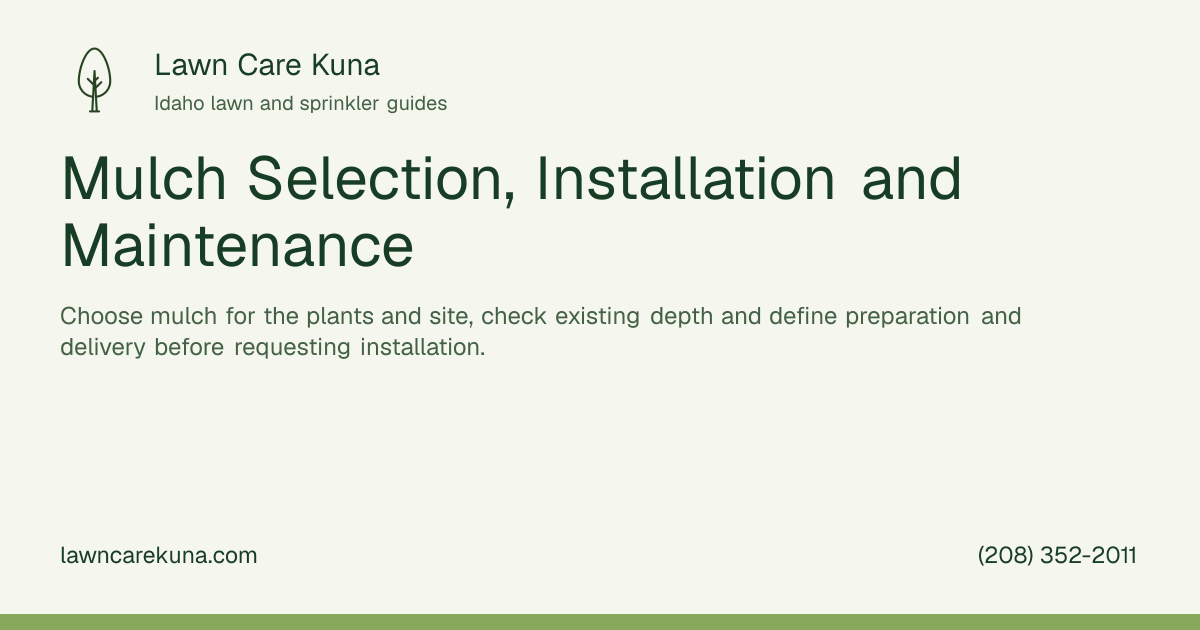 Lawn Care Kuna branded graphic: Mulch Selection, Installation and Maintenance.