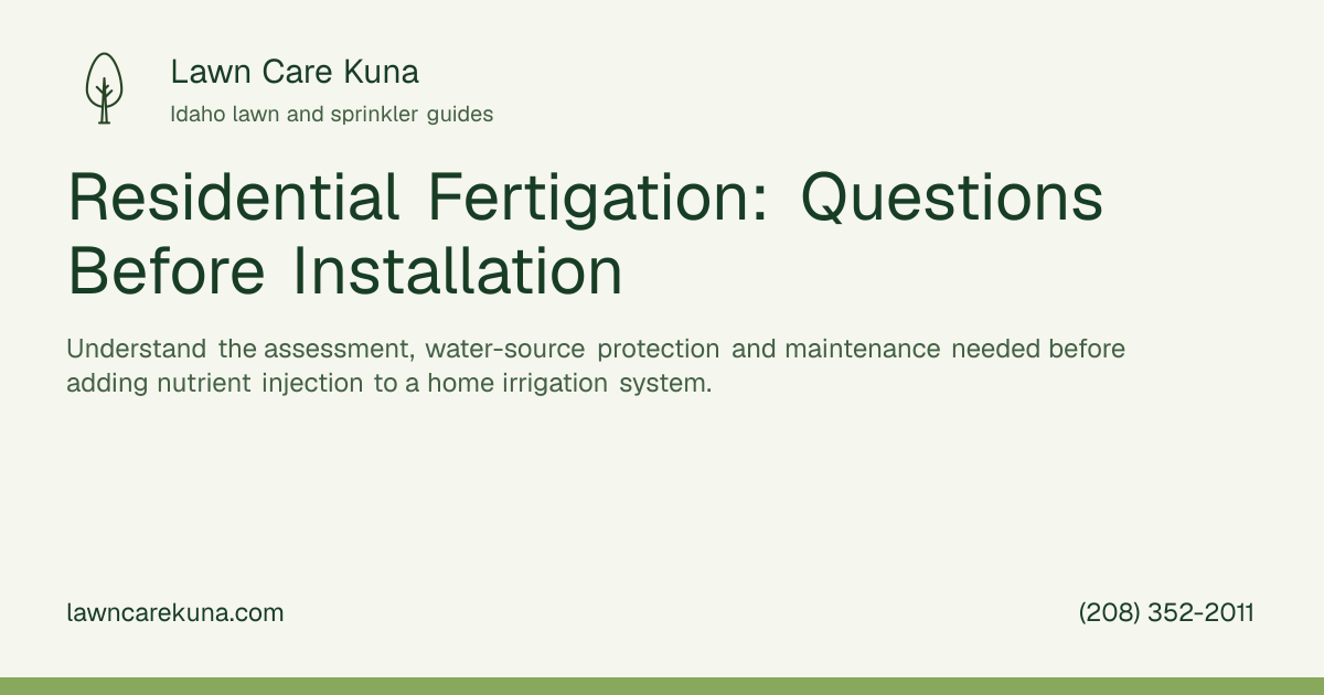 Lawn Care Kuna branded graphic: Residential Fertigation: Questions Before Installation.