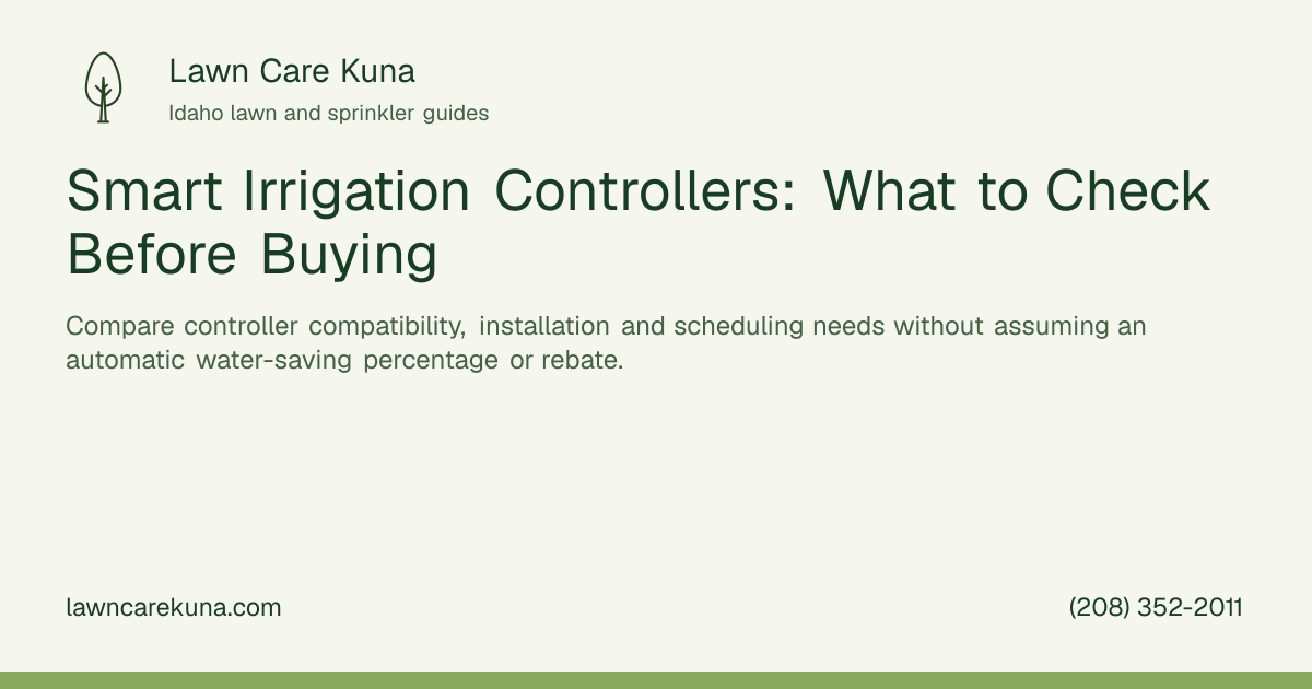 Lawn Care Kuna branded graphic: Smart Irrigation Controllers: What to Check Before Buying.