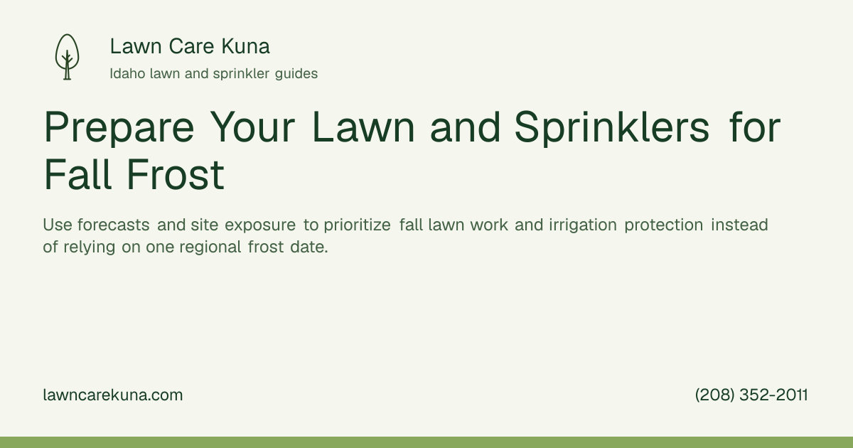Lawn Care Kuna branded graphic: Prepare Your Lawn and Sprinklers for Fall Frost.