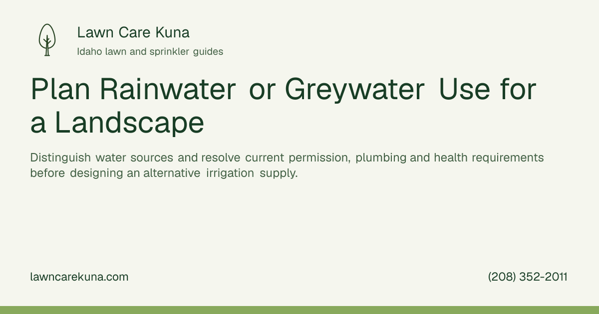 Lawn Care Kuna branded graphic: Plan Rainwater or Greywater Use for a Landscape.