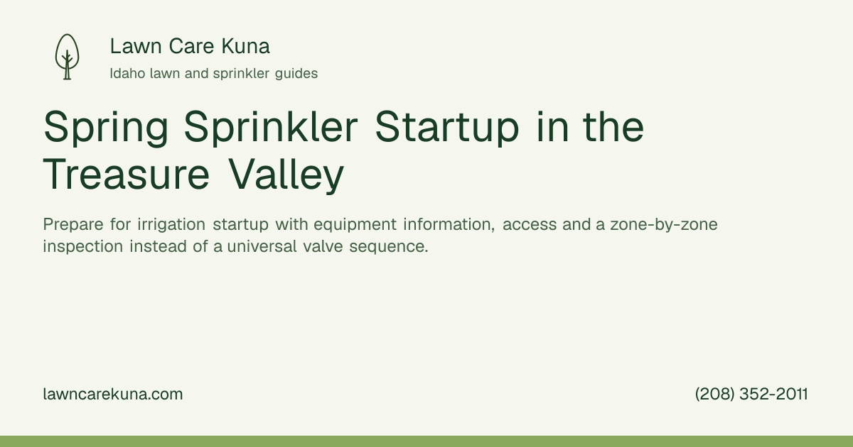 Lawn Care Kuna branded graphic: Spring Sprinkler Startup in the Treasure Valley.