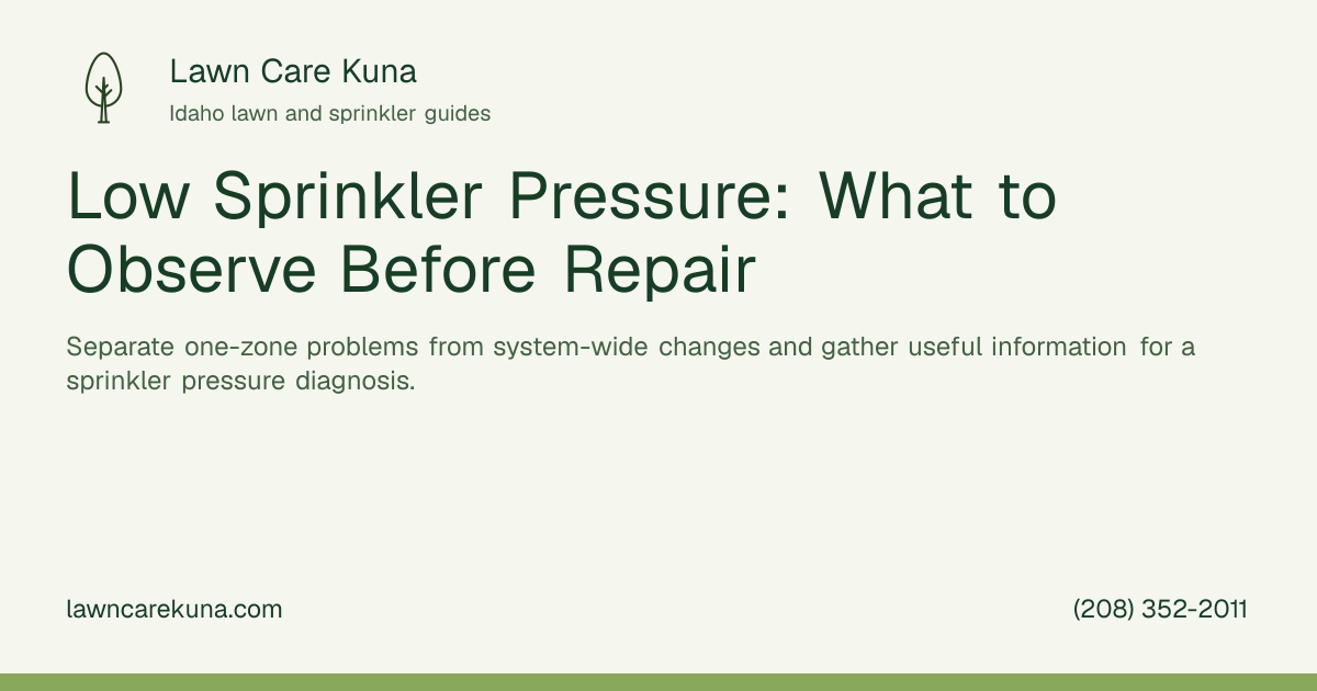 Lawn Care Kuna branded graphic: Low Sprinkler Pressure: What to Observe Before Repair.