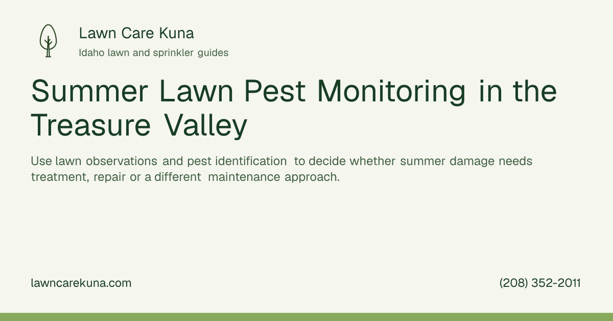 Lawn Care Kuna branded graphic: Summer Lawn Pest Monitoring in the Treasure Valley.